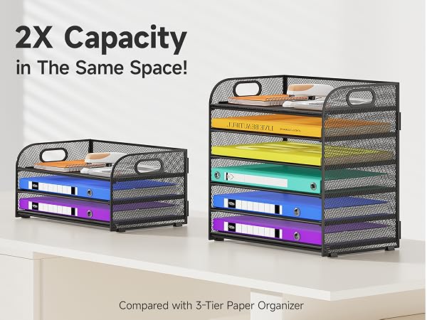 This file organizer offers more storage space compared to low-capacity file organizers.