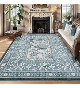 GarveeHome Provence 8x10 Area Rugs for Living Room, Botanical Grove Retro Blue Cottagecore Washab...