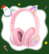 ONITOON Cat Ear Bluetooth Headphones with Micphone for Kids &amp; Adults, LED Light Up Wireless HI-FI...