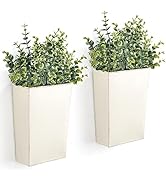 Dahey 2 Packs Metal Wall Planter Vase with Artificial Eucalyptus, Farmhouse Wall Decor Hanging Fa...