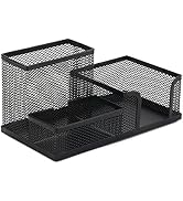 Lovskoo Pen Holder for Desk, Desk Organizers with 3 Compartments, Black Desk Accessories &amp; Worksp...