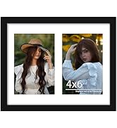 8x10 Double Picture Frame White Mat For Displaying Two 4x6 Pictures, Photo Frame for Wall Mountin...