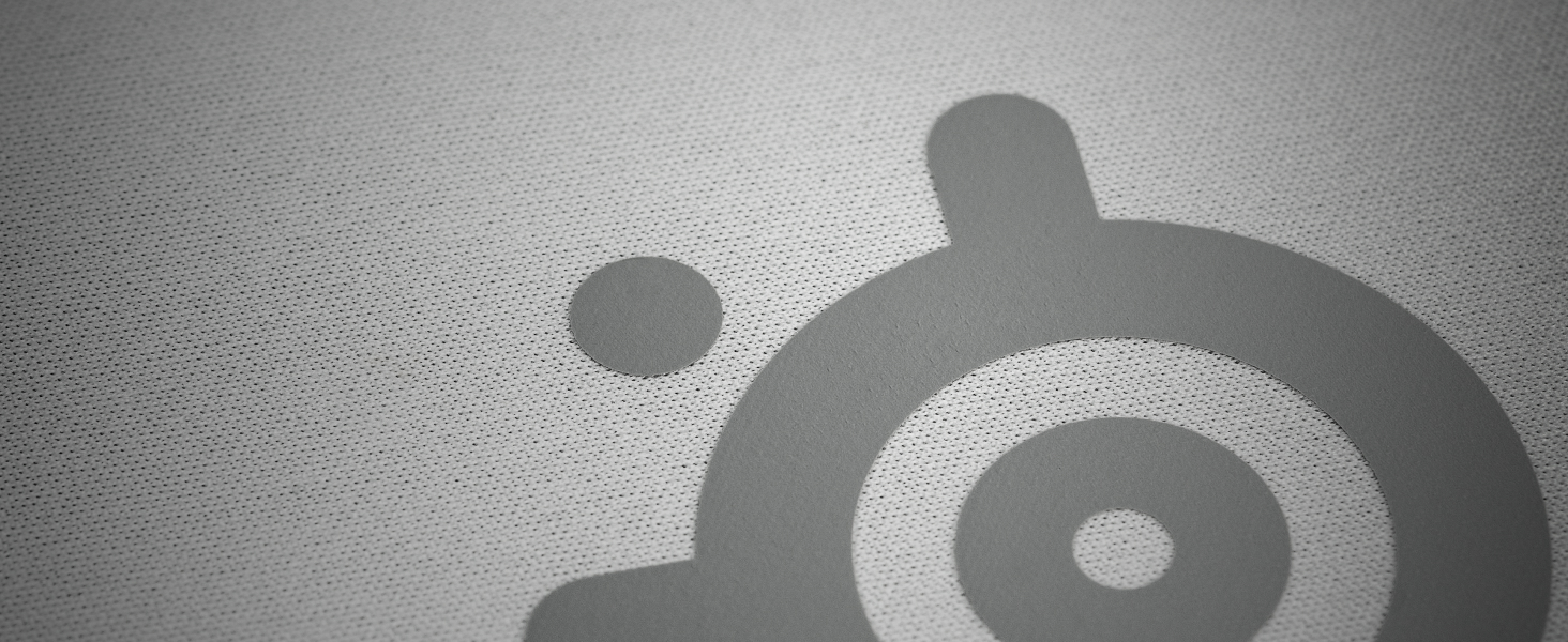 Closeup of mousepad micro-woven cloth fabric with SteelSeries logo