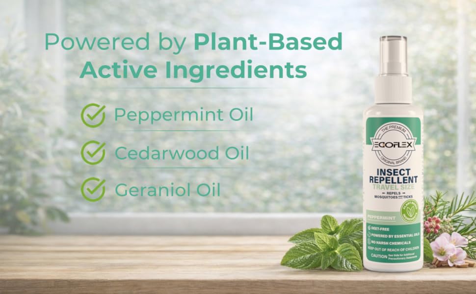 Insect repellent made with peppermint, cedarwood, and geraniol essential oils