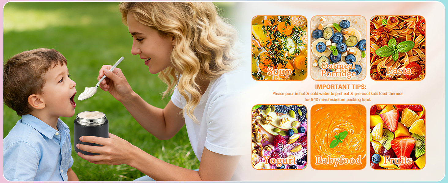 15.2oz Kids Thermo Food Jar – Leakproof Wide Mouth Insulated Food Container with Spoon &amp; Handle