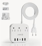 European Plug Adapter, Unidapt US to UK Europe Power Strip for EU/UK/US with USB C and 4 US