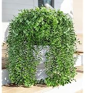 Faux Outdoor Plants Fake Hanging Plants for Outdoors Outside Decorations, 2 Pcs Green Faux Eucaly...