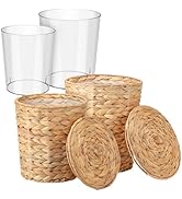 Ovveroche 2 Pcs Wicker Trash Can with Lid and Liner, 2.7 Gallon and 1.88 Gallon Wastebasket Garba...