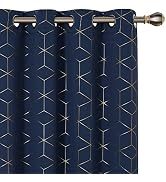Deconovo Gold Diamond Foil Blackout Curtains for Bedroom 84 Inches Long | 2 Panels Set, Thermal I...