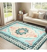 Mightree Vintage Area Rugs, Boho Style Washable Living Room Rug, Anti-Slip Backing Bedroom Carpet...