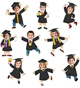 FYSUIMU 90 Pcs Graduation DIY Cutouts Cut-Outs Black Grad Cap Gown Paper Cutting with 150 Pcs Glu...