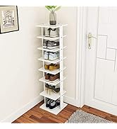 Tangkula 7 Tiers Vertical Shoe Rack, Entryway Narrow Slim Wooden Shoes Racks, Skinny Shoe Rack Or...