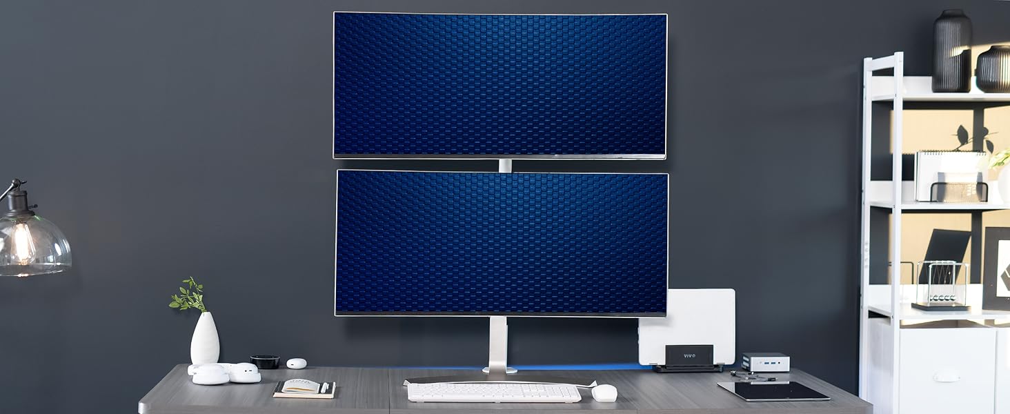 dual screen setup with extra tall monitor mount