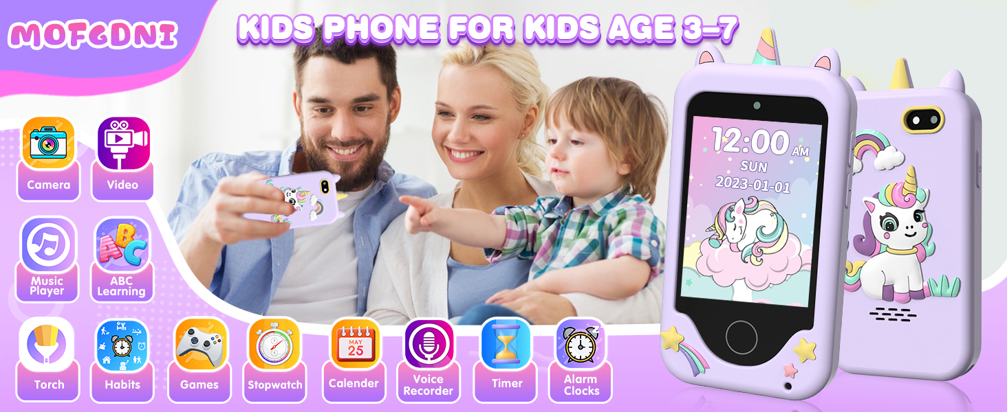 Kids Smart Phone, Unicorn Toys for Girls Ages 3-8 Years Old, Touchscreen Toddler Play Phone 
