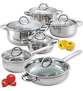 Cook N Home Kitchen Cookware Sets, 12-Piece Basic Stainless Steel Pots and Pans, Silver