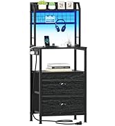 Furologee 41'' Tall Nightstand with Charging Station, Bedside Table with LED Lights, End Table wi...