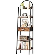CHOEZON 5-Tier Ladder Shelf, Tall Bookshelf with Drawer, Wooden Freestanding Bookcase Storage Rac...