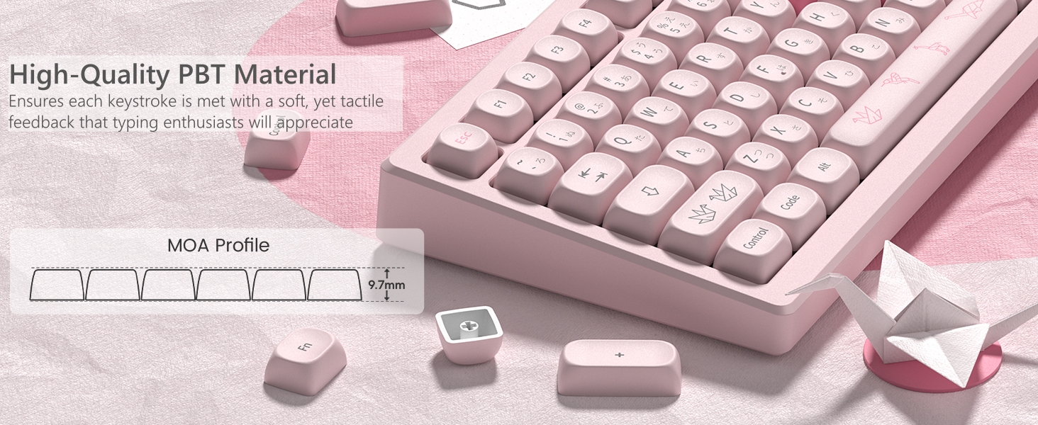 Womier Pink Keyboard Keycaps 60 65 75 100 Percent, MOA Profile Cute Keycap PBT