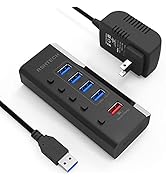 Powered USB Hub, RSHTECH USB 3 Hub with 4 USB 3.0 Data Ports + 1 USB Fast Charging Port, USB Spli...