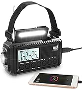 Auto NOAA Digital 5000 Weather Radio with Backlit LCD Screen, 5 Way Powered Solar Hand Crank Port...