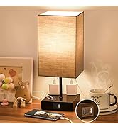 Sailstar Upgraded Table Lamp with USB C+A Charging Ports &amp; 2AC Outlets, Dark Grey Bedside Lamp fo...