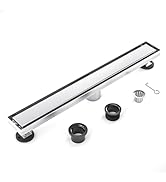 EXF Linear Shower Drain Chrome 24 Inch with Tile Insert Grate, 304 Stainless Steel Rectangle Show...