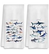 COWEB Shark Towels Set of 2, Species of Sharks Decorative Hand Towels for Bathroom, Shark Bathroo...
