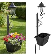Solar Lamp Post Light with Planter, Auto On/Off Solar Light Planter Box | 2 in 1 Solar Planter Li...
