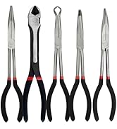 11" Reach Extra Long Needle Nose Pliers Set, Straight, Bent, Diagonal, O-shape (5Pcs)