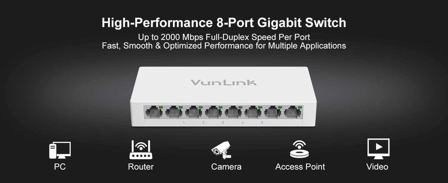 VunLink 8-Port Gigabit Unmanaged Ethernet Switch