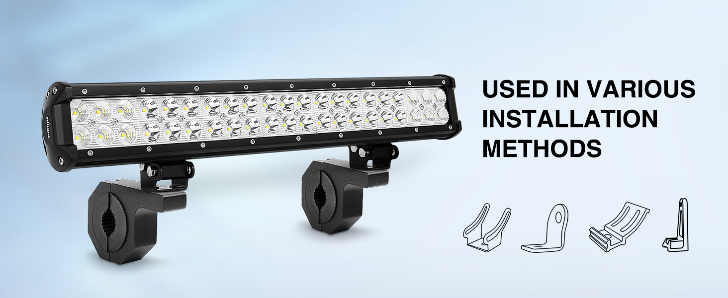 126W LED Light Bar with Horizontal Bar Tube Clamp Mounts with Wiring Harness Kit