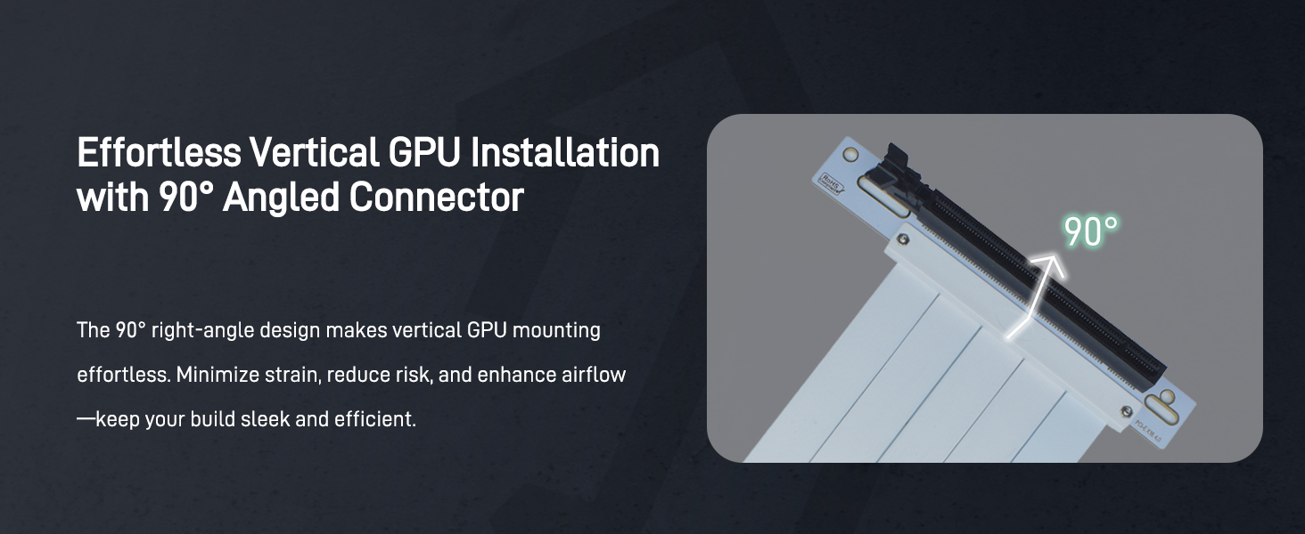 LetLinkSo Gen4 PCIe 4.0 Riser Cable x16 Flexible Extension 90 Angle Adapter fishtail for vertical 