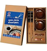 LANHUTHS Premium Wooden Chopsticks &amp; Soy Sauce Dishes Set of 2 Gift Package Original Wooden Mater...