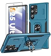 Case for Samsung Galaxy S25 Ultra with Ring Kickstand & Screen Protector, Military Grade Drop Pro...