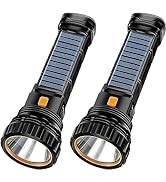 E-SHIDAI 2pcs Solar/Rechargeable Multi Function 1000 Lumens LED Flashlight, with Emergency Strobe...