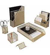 BLU MONACO 6 Piece Cute Gold Desk Organizer Set - Desk Organizers and Accessories for Women - Cut...