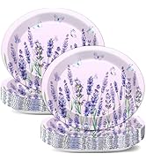 CHUNNIN 50Pcs Lavender Party Oval Plates 11 Inch Purple Lavender Paper Plates Summer Floral Butte...