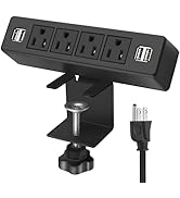 VILONG Desk Clamp Power Strip with 4 USB Port Removable Clamp Power Outlet Socket with USB 6.5 ft...