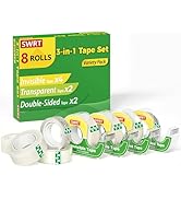 SWRT Gift Wrapping Tape, 8 Rolls with Dispensers, 3-Type Variety Pack | 3 Tape Types; Wrap Gifts ...