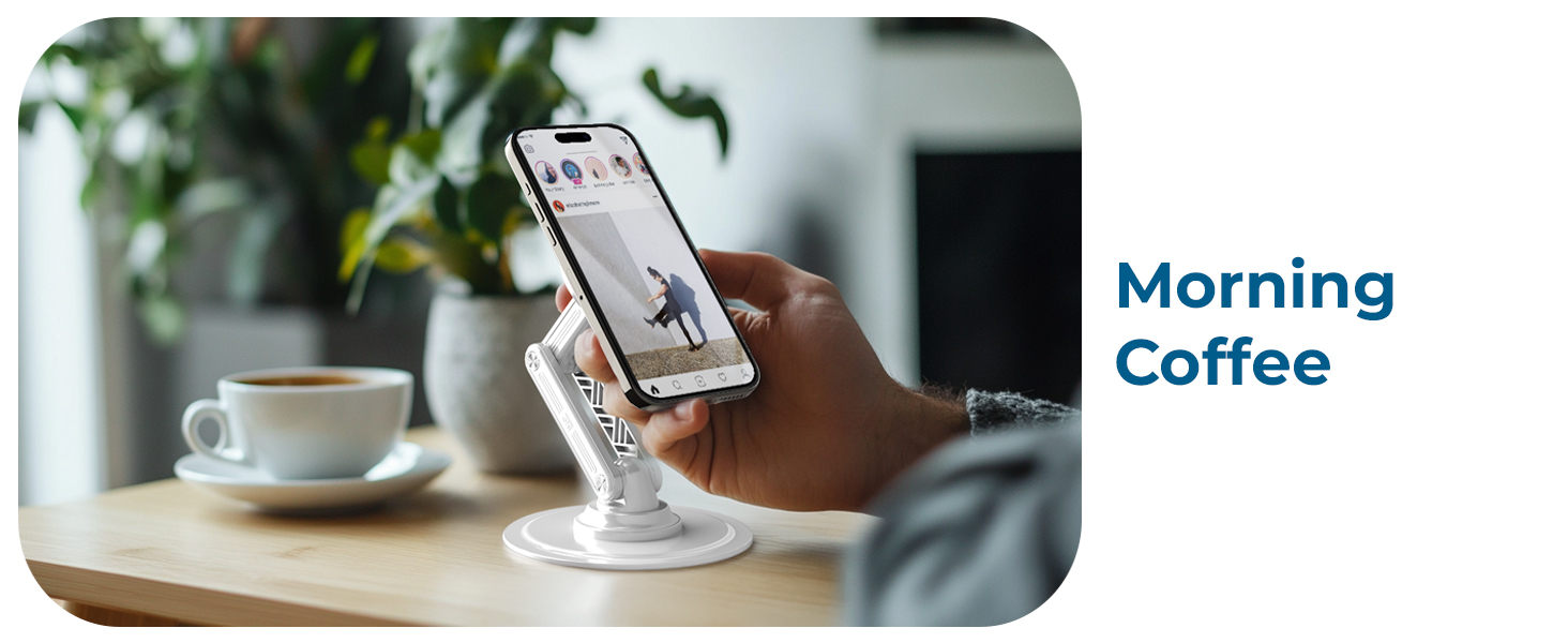 Phone stand for desk keeps your screen upright — perfect for scrolling during your morning coffee.