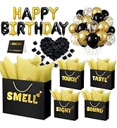 5 Senses Gift Bags for Him with Labels, 12.6"x 9.8"x 4.2" Gift Bag Tissue Paper Happy Birthday De...