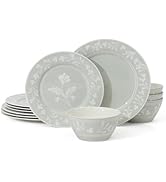 Martha Stewart Maiden Crown 12-Piece Sage Green Dinnerware Set – New Bone China Ceramic Plates &amp; ...