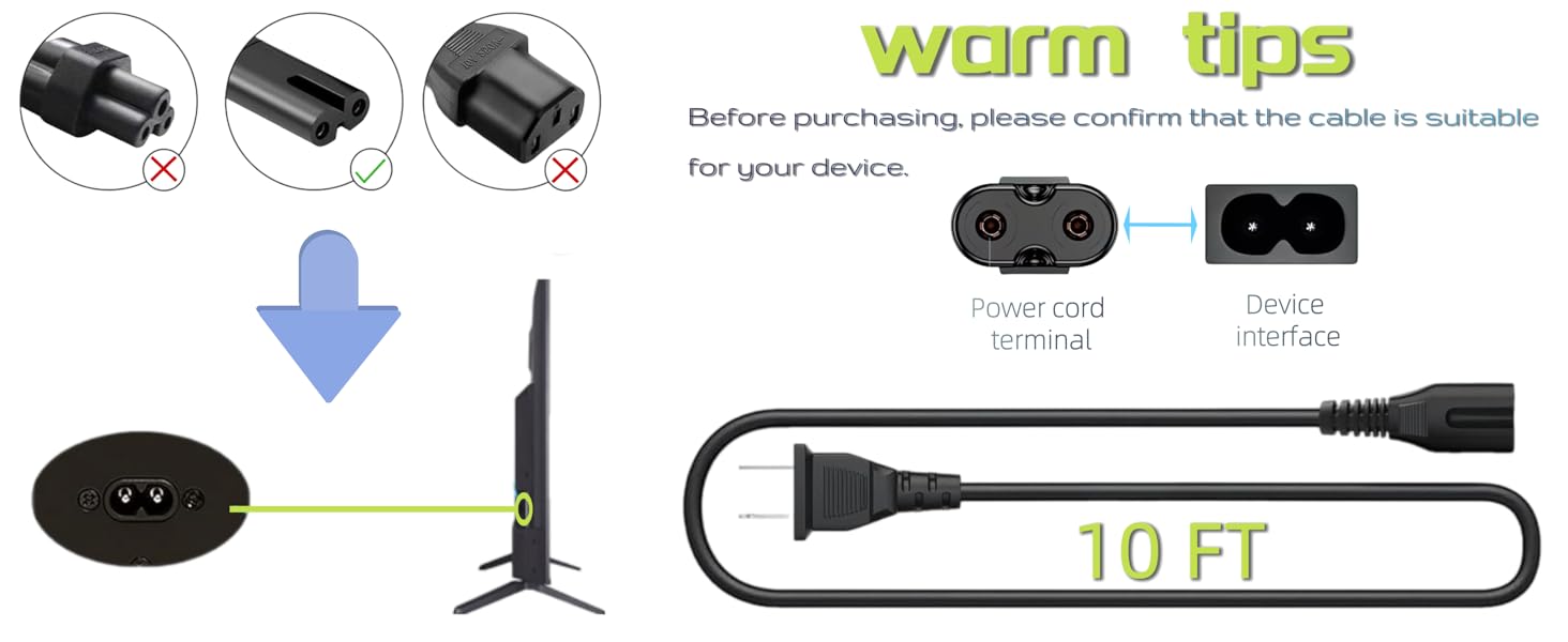 2 prong TV Power Cord