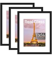 upsimples 11x14 Picture Frame, Gallery Glass Photo Frames Set of 3, Black | Fit 8x10 with Mat and...