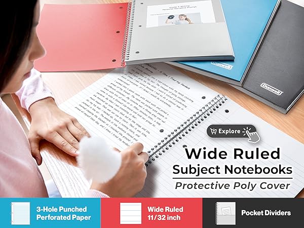 Wide Ruled Subject Notebooks-Protective Poly Cover