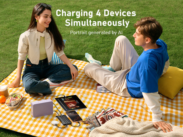 Charging 4 Devices Simultaneously Power Bank with Built in Cables