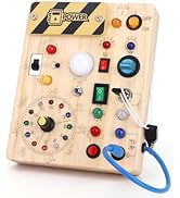 Montessori Toys Clock Wooden Busy Board with 11 LED Light switches, Tooddler Toys Sensory Toys Tr...