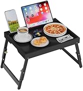 Artmeer Bed Tray Table with Folding Legs, Bamboo Breakfast Food Tray with Media Slot, Use As Plat...