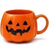 Tedercle 12 oz Halloween Pumpkin Mug – Orange Ceramic Jack-O'-Lantern Novelty Coffee Cup with Spo...