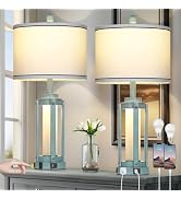 Farmhouse Lamps Set of 2, 26" Vintage Rustic Industrial Beside Lamps with USB A+C Charging Ports ...